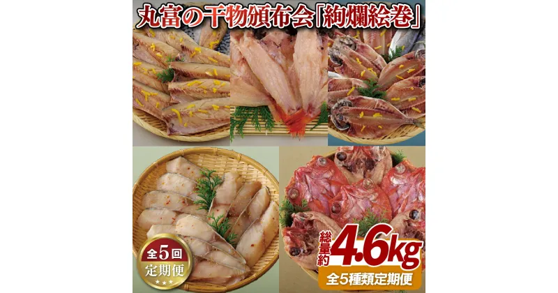 【ふるさと納税】【高級魚のどぐろ含む！全5回定期便】丸富の 干物頒布会「絢爛絵巻」総計 約4.6kg 鮮度と旨味を閉じ込める低温冷風乾燥 柚さば のどぐろ開き あじ開き銀ひらすみりん 金目鯛開き 冷凍 ギフト 贈答 のし お中元 お歳暮 長崎 丸富水産