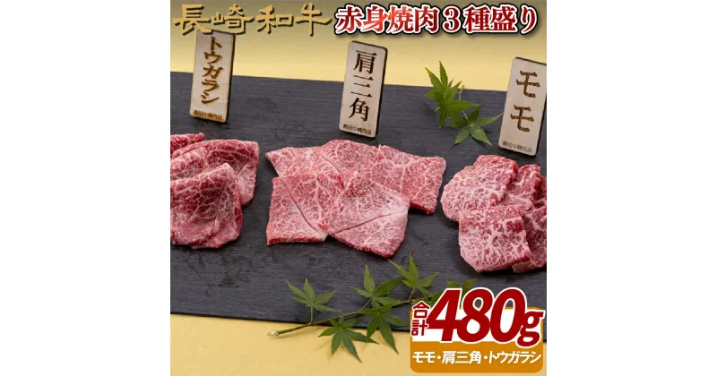 【ふるさと納税】長崎和牛 赤身焼肉 3種盛り(計480g) 赤身肉で霜降とのバランスの良い部分を厳選 冷凍 最高級 ギフト 贈答 のし お中元 御中元 お歳暮 御歳暮 和牛 牛肉 黒毛和牛 焼肉 BBQ