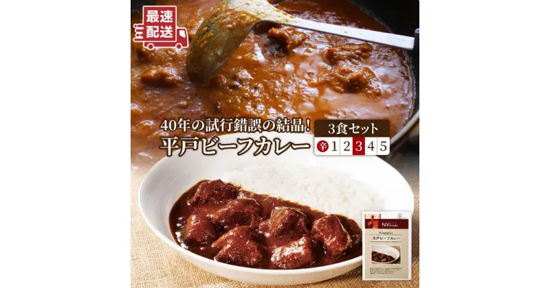 【ふるさと納税】【40年の試行錯誤の結晶】平戸ビーフカレー3食セット（中辛） 平戸市 / カレー工房 NVfoods [KAB075] 平戸和牛 長崎和牛 平戸産野菜 レトルトカレー