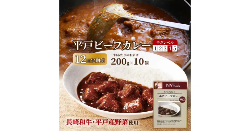 【ふるさと納税】【全12回定期便】平戸ビーフカレー 計120食 （10食×12回）「辛口」 平戸市 / カレー工房 NVfoods [KAB195] レトルト 長崎和牛 スパイシー 常備食 牛肉