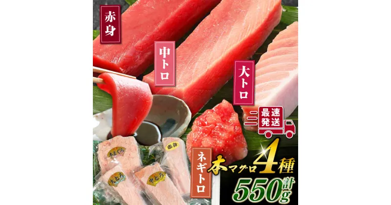 【ふるさと納税】対馬産 本マグロ 4種 計550g ( 赤身 / 中トロ / 大トロ / ネギトロ )《対馬市》【対海】 マグロ 鮪 本鮪 トロ [WAH003] 22000 22000円