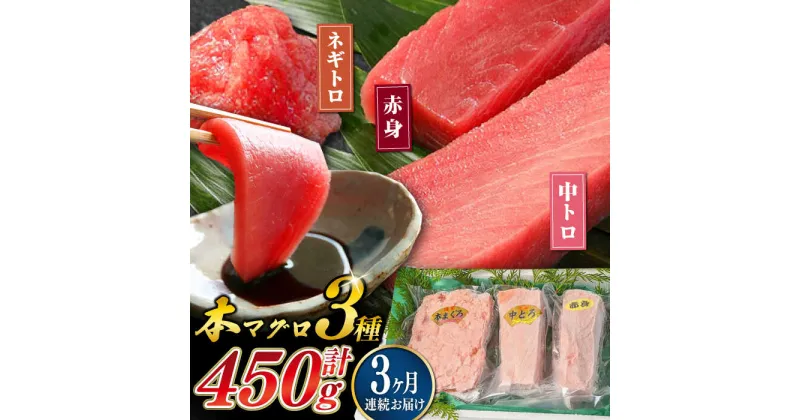 【ふるさと納税】【全3回定期便】対馬産 本マグロ 3種 計450g （ 赤身 / 中トロ / ネギトロ ）《対馬市》【対海】 新鮮 マグロ 鮪 本鮪 赤身 中トロ 大トロ ねぎとろ 海鮮 冷凍[WAH012] 51000 51000円