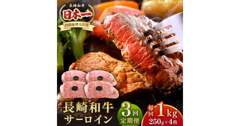 【ふるさと納税】【全3回定期便】長崎和牛 サーロインステーキ 1kg（250g×4枚）《壱岐市》【長崎フードサービス】 肉 牛肉 赤身 国産 冷凍配送[JEP028]