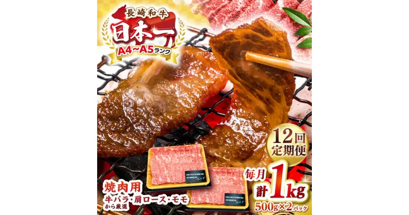 【ふるさと納税】【全12回定期便】【A4〜A5ランク】長崎和牛 焼肉用 1kg（500g×2パック）《壱岐市》【株式会社MEAT PLUS】肉 牛肉 黒毛和牛 焼き肉 焼肉 焼肉用 ギフト 贈答用 ご褒美 冷凍配送 A4 A5[JGH114]