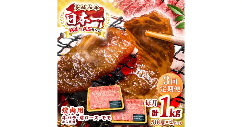 【ふるさと納税】【全3回定期便】【A4〜A5ランク】長崎和牛 焼肉用 1kg（500g×2パック）《壱岐市》【株式会社MEAT PLUS】肉 牛肉 黒毛和牛 焼き肉 焼肉 焼肉用 ギフト 贈答用 ご褒美 冷凍配送 A4 A5[JGH112]