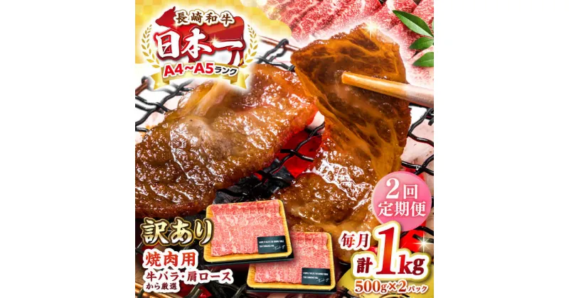 【ふるさと納税】【全2回定期便】【訳あり】【A4〜A5ランク】長崎和牛 焼肉切り落とし 1kg（500g×2パック）(肩ロース・バラ）《壱岐市》【株式会社MEAT PLUS】 肉 牛肉 黒毛和牛 焼き肉 焼肉 焼肉用 ギフト 贈答用 冷凍配送 A4 A5[JGH119]