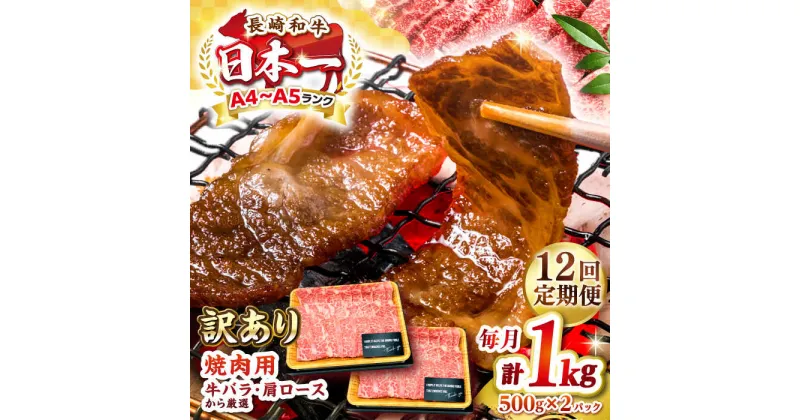 【ふるさと納税】【全12回定期便】【訳あり】【A4〜A5ランク】長崎和牛 焼肉切り落とし 1kg（500g×2パック）(肩ロース・バラ）《壱岐市》【株式会社MEAT PLUS】 肉 牛肉 黒毛和牛 焼き肉 焼肉 焼肉用 ギフト 贈答用 冷凍配送 A4 A5[JGH122]