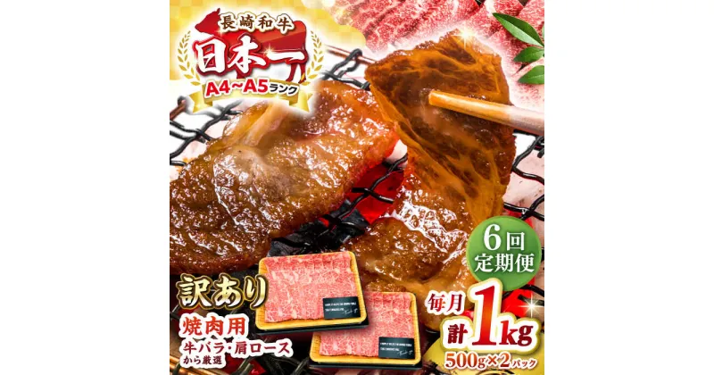 【ふるさと納税】【全6回定期便】【訳あり】【A4〜A5ランク】長崎和牛 焼肉切り落とし 1kg（500g×2パック）(肩ロース・バラ）《壱岐市》【株式会社MEAT PLUS】 肉 牛肉 黒毛和牛 焼き肉 焼肉 焼肉用 ギフト 贈答用 冷凍配送 A4 A5[JGH121]