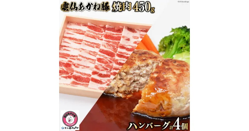 【ふるさと納税】雲仙あかね豚 焼肉 450g ハンバーグ 大2個入×1袋 小2個入×1袋 セット [雲仙どまんなか 長崎県 雲仙市 item1680] 豚肉 ぶたにく国産 セット 冷凍 ポークハンバーグ ブランド豚 100％ 惣菜